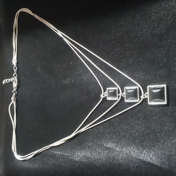 3 Layered Black Pendant & Silver Necklace Snake Chain. - Picture 4 of 4